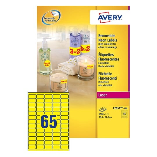 Etiquettes Fluorescentes L7651Y-100 Contenu: 6.500 Etiquettes / 100 Feuilles