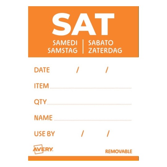 Rouleau de 500 Etiquettes "SAMEDI" avec détails- 40x56mm - Amovibles DLDSATREV-500