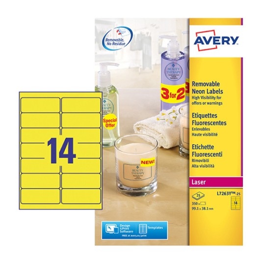 Etiquettes Fluorescentes L7263Y-100 Contenu: 1.400 Etiquettes / 100 Feuilles