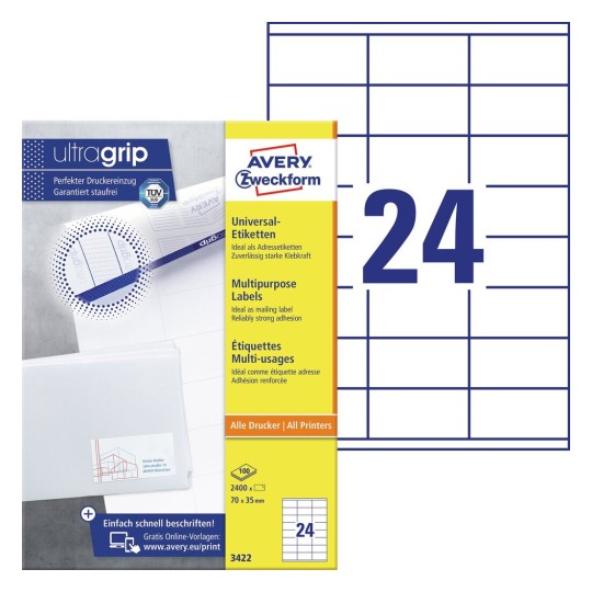 Etiquettes multi-usages 3422 Contenu: 2.400 Etiquettes / 100 Feuilles