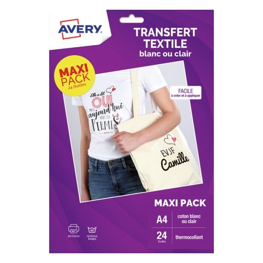 24 transferts textile pour coton blanc/clair C9405-24