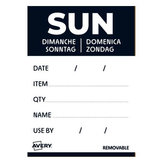 Rouleau de 500 Etiquettes "DIMANCHE" avec détails - 40x56mm - Amovibles DLDSUNREV-500