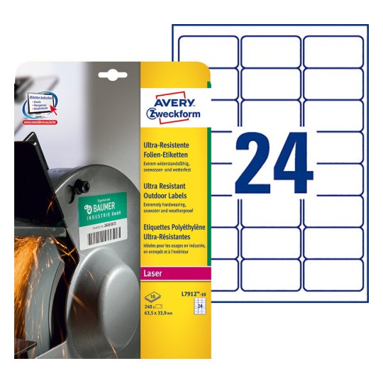 Etiquettes ultra résistantes L7912-10 Contenu: 240 Etiquettes / 10 Feuilles