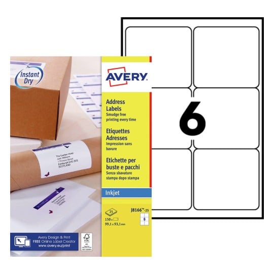 Etiquettes d'expédition J8166-25 Contenu: 150 Etiquettes / 25 Feuilles