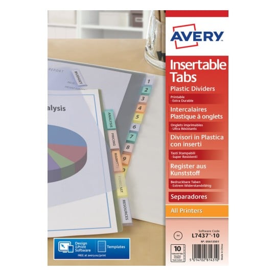 Intercalaire Avery Dennison Intercalaire pochette neutre multicolore A4  Avery plastique 6 onglets - 1 jeu