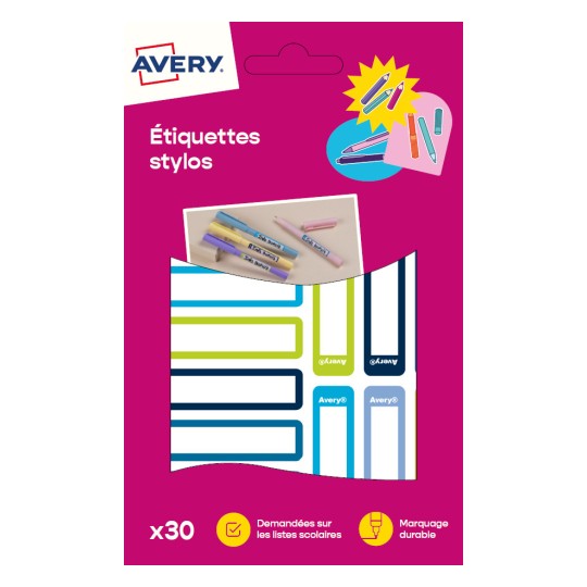 30 étiquettes stylos autocollantes bleu / vert RESMI30G
