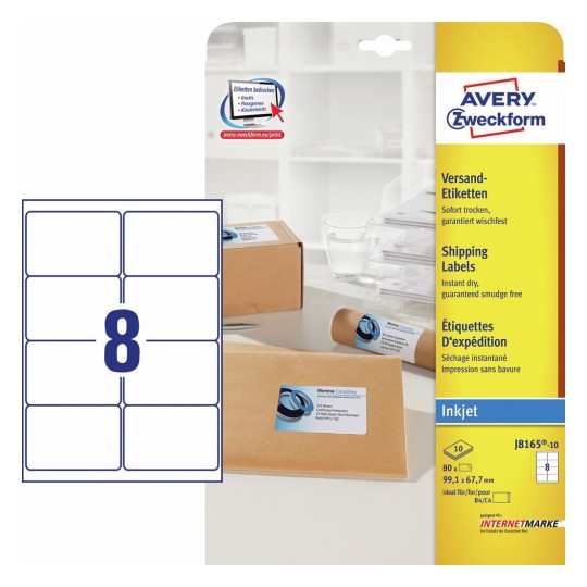 Etiquettes adresse J8165-10 Contenu: 140 Etiquettes / 10 Feuilles