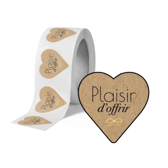 500 étiquettes Plaisir d'Offrir effet kraft en rouleau IROFFRIR500K