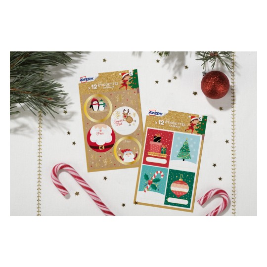 Lot de 2 sachets d’étiquettes cadeaux de Noël motifs kraft père Noël & sapin de Noël  XMASBUNDLE2