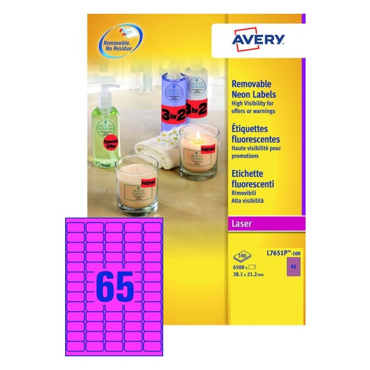 Etiquettes Fluorescentes L7651/PF-100 Contenu: 6.500 Etiquettes / 100 Feuilles