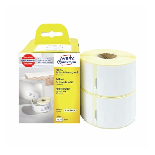 2 rouleaux de 260 étiquettes papier pour imprimante Dymo AS0722400