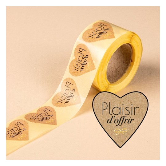 500 étiquettes Plaisir d'Offrir effet kraft en rouleau IROFFRIR500KN