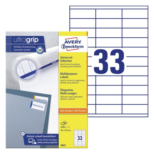 Etiquettes multi-usages 3421 Contenu: 3.300 Etiquettes / 100 Feuilles