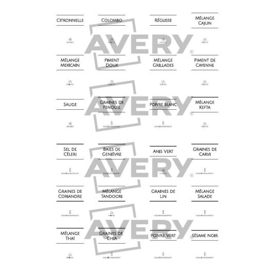Avery - 48 Étiquettes épices - 37 x 45 mm Pas Cher