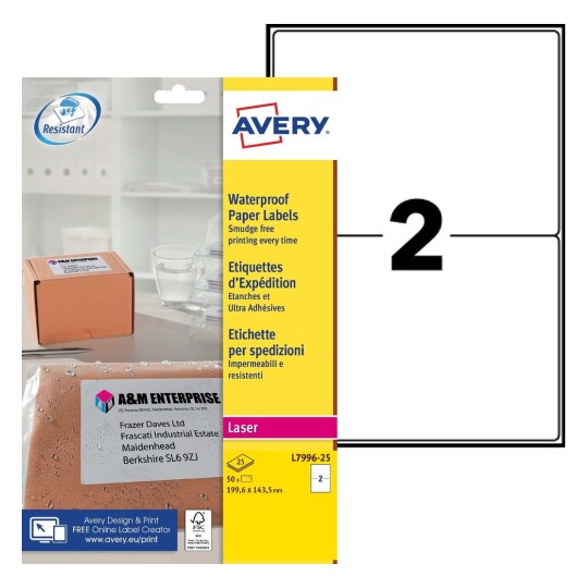 Etiquettes Etanches Ultra-Adhésives L7996-25 Contenu: 50 Etiquettes / 25 Feuille