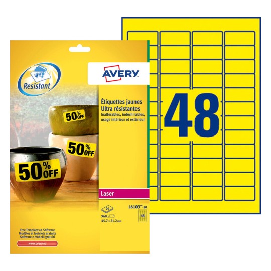 Etiquette ultra-résistante L6103-20 Contenu: 960 Etiquettes / 20 Feuilles