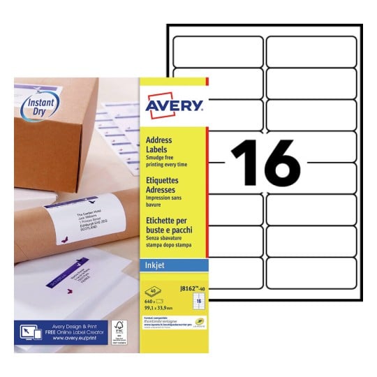 Etiquette adresse J8162-40 Contenu: 640 Etiquettes / 40 Feuilles