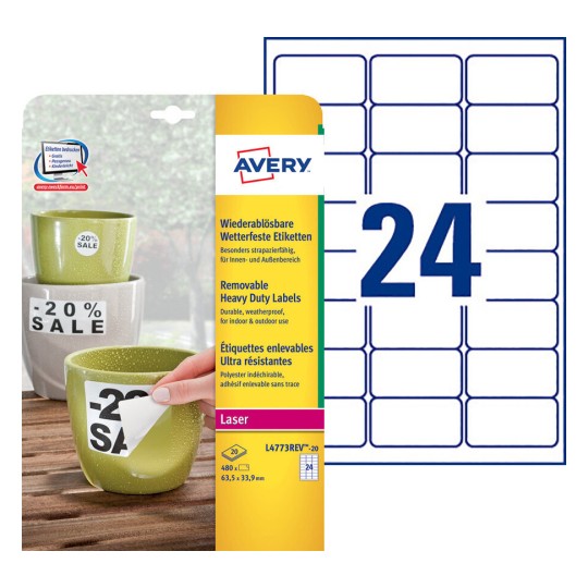 Etiquettes enlevables L4773REV-20 Contenu: 480 Etiquettes / 20 Feuilles