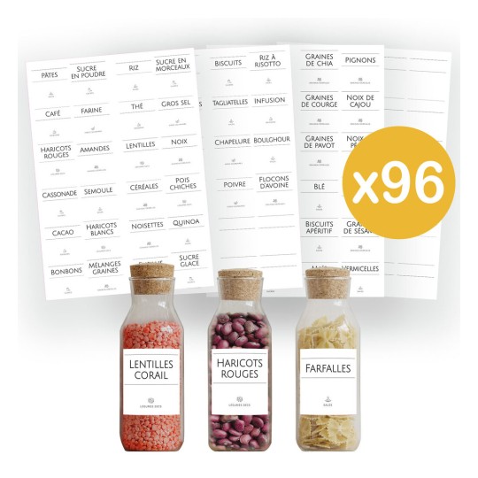 96 étiquettes bocaux pour produits alimentaires en vrac VRAC96F