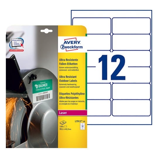 Etiquettes ultra résistantes L7913-10 Contenu: 120 Etiquettes / 10 Feuilles