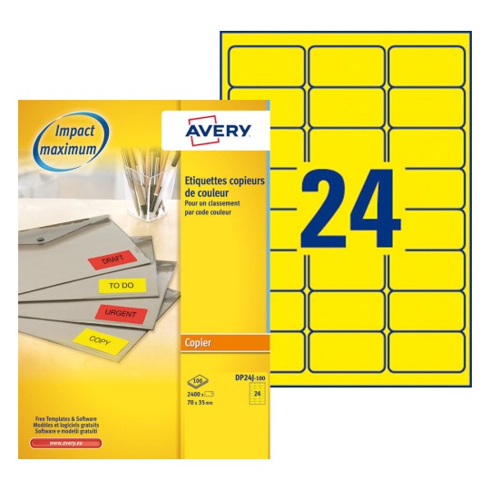 Etiquettes copieurs DP24J-100 Contenu: 2.400 Etiquettes / 100 Feuilles