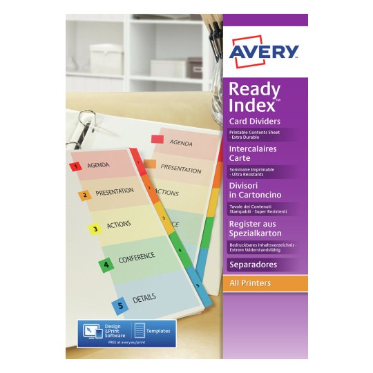 6 intercalaires personnalisables Ready Index Avery format A4 touches  numériques carte 190 g - Intercalaires