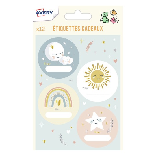 12 étiquettes cadeaux naissance et anniversaire - thème ciel JGIFT02