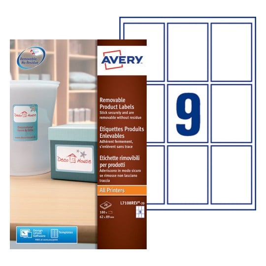 Etiquette produit L7108REV-20 Contenu: 180 Etiquettes / 20 Feuilles