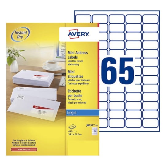 Etiquettes mini J8651-10 Contenu: 650 Etiquettes / 10 Feuilles