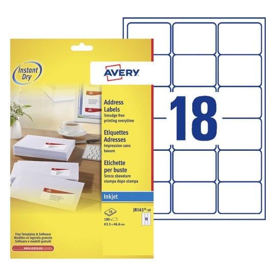 Etiquettes adresse J8161-10 Contenu: 180 Etiquettes / 10 Feuilles