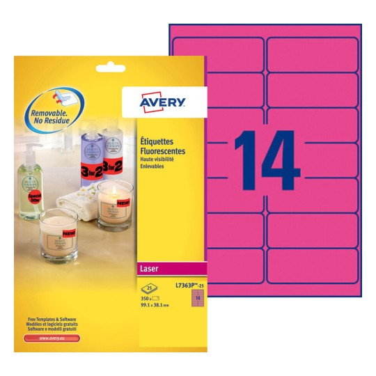 Etiquettes Fluorescentes L7363P-25 Contenu: 350 Etiquettes / 25 Feuilles