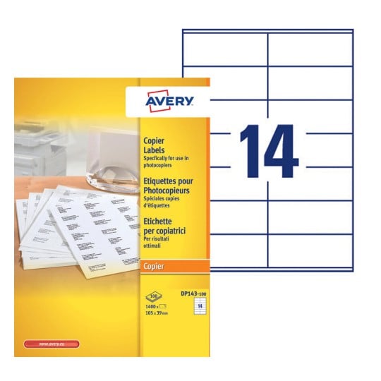 Etiquettes copieurs DP143-100 Contenu: 1.400 Etiquettes / 100 Feuilles