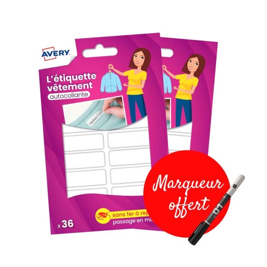 Pack promo 72 étiquettes vêtements autocollantes + marqueur offert ETVET36X2PEN
