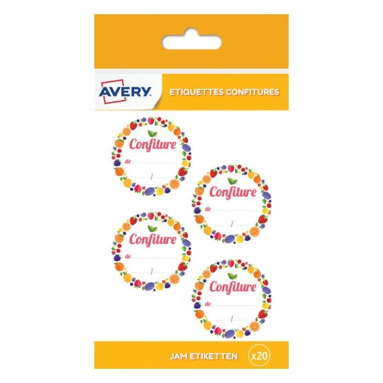 20 étiquettes confiture modèle couronne de fruits CONF20G
