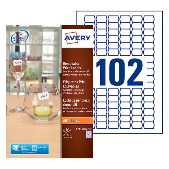 Etiquette format prix L7115REV-20 Contenu: 2.040 Etiquettes / 20 Feuilles