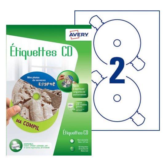 Etiquette CD J8676-30 Contenu: 60 Etiquettes / 30 Feuilles