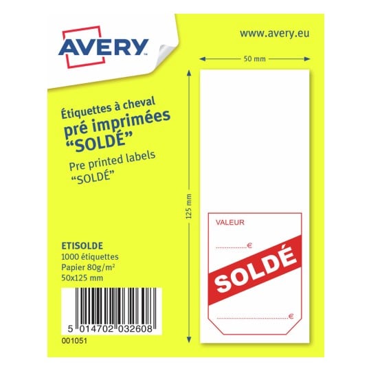 1000 étiquettes chevalets "soldé" - 50x125mm ETISOLDE