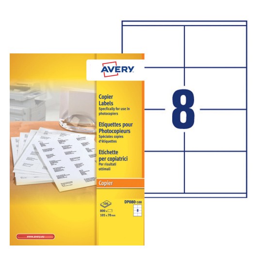 Etiquettes copieurs DP080-100 Contenu: 800 Etiquettes / 100 Feuilles