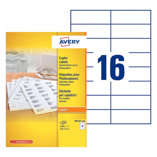 Etiquettes copieurs DP167-100 Contenu: 1.600 Etiquettes / 100 Feuilles