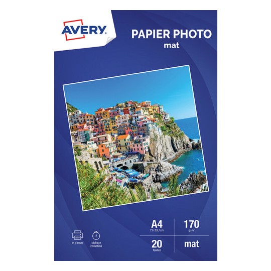 20 feuilles papier photo mat A4, 170 g/m², Jet d'encre