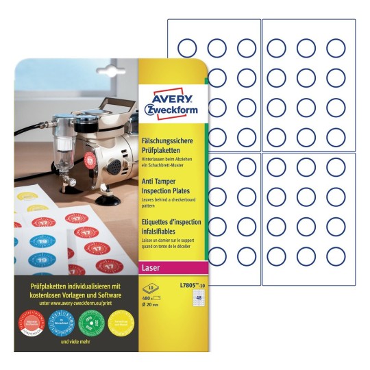 Pastilles calendrier infalsifiables L7805-10 Contenu: 480 Etiquettes / 10 Feuilles
