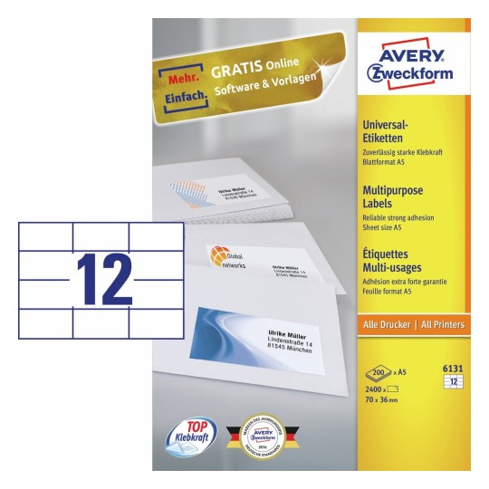 Etiquettes multi-usages 6131 Contenu: 2.400 Etiquettes / 200 Feuilles