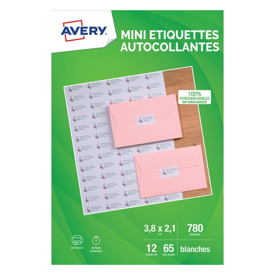 780 mini étiquettes blanc jet d'encre J8651-12