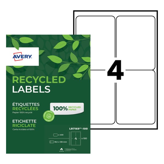 Etiquettes 100% recyclées LR7169-100 Contenu: 400 Etiquettes / 100 Feuilles