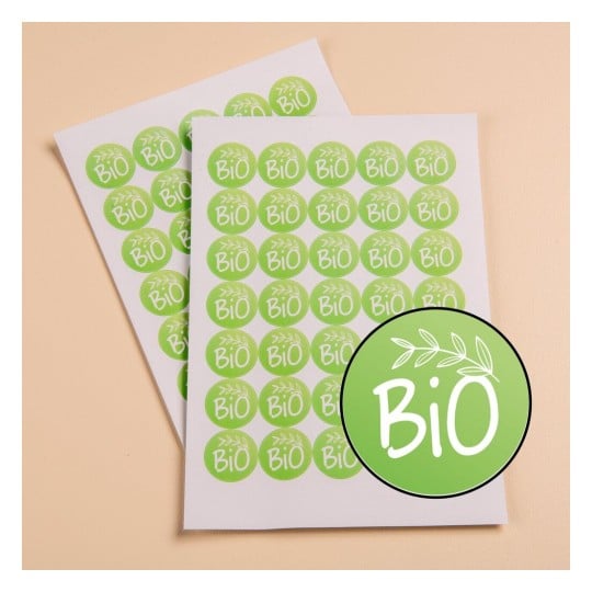 140 étiquettes Bio rondes autocollantes en planche - papier recyclé ISBIO140