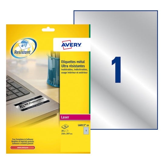 Etiquette ultra-résistante métallique L6013-20 Contenu: 20 Etiquettes / 20 Feuilles
