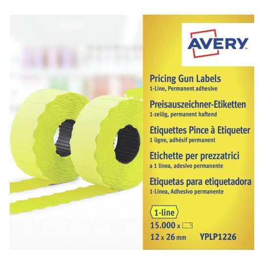 10 rouleaux de 1500 étiquettes jaunes 26x12 mm pour pince 1 ligne YPLP1226