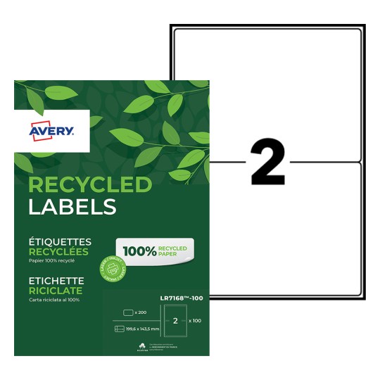 Etiquettes 100% recyclées LR7168-100 Contenu: 200 Etiquettes / 100 Feuilles