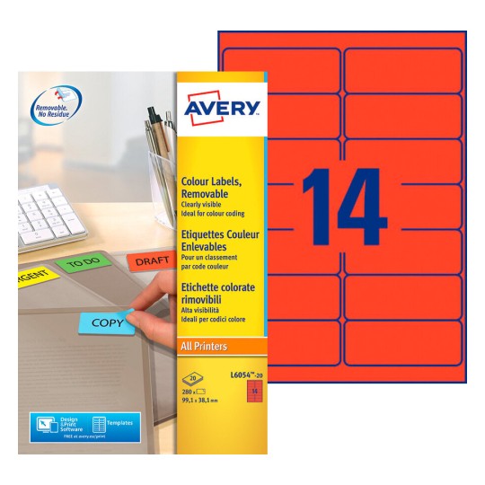 Etiquette enlevable couleur L6054-20 Contenu: 280 Etiquettes / 20 Feuilles
