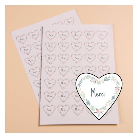 140 étiquettes Merci cœur autocollantes en planche - papier recyclé ISMERCI140F